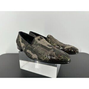 Etro Camouflage Sequin Loafers In Green And Black Size 45/12 USA Made Italy